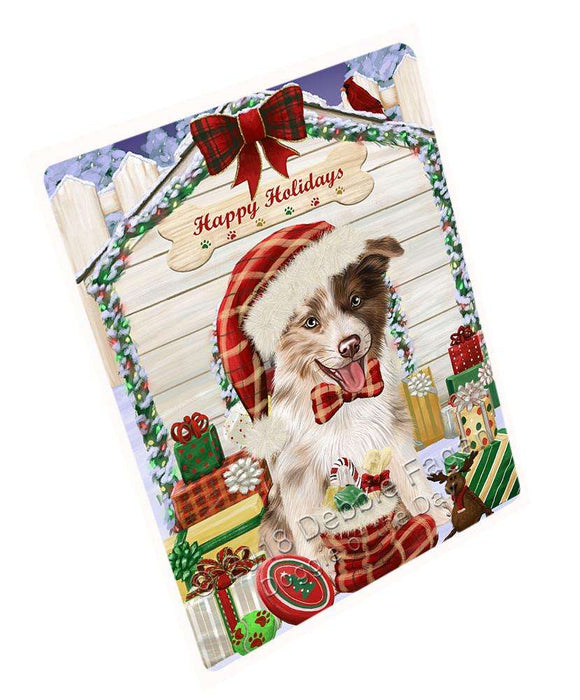 Happy Holidays Christmas Border Collie Dog House with Presents Large Refrigerator / Dishwasher Magnet RMAG68148