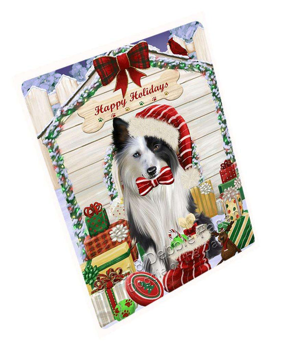 Happy Holidays Christmas Border Collie Dog House with Presents Large Refrigerator / Dishwasher Magnet RMAG68154