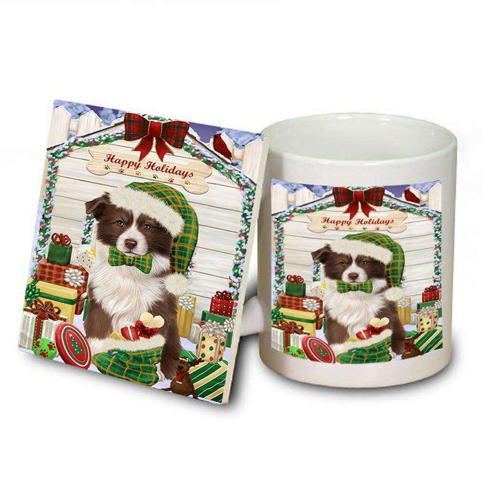 Happy Holidays Christmas Border Collie Dog House with Presents Mug and Coaster Set MUC51340