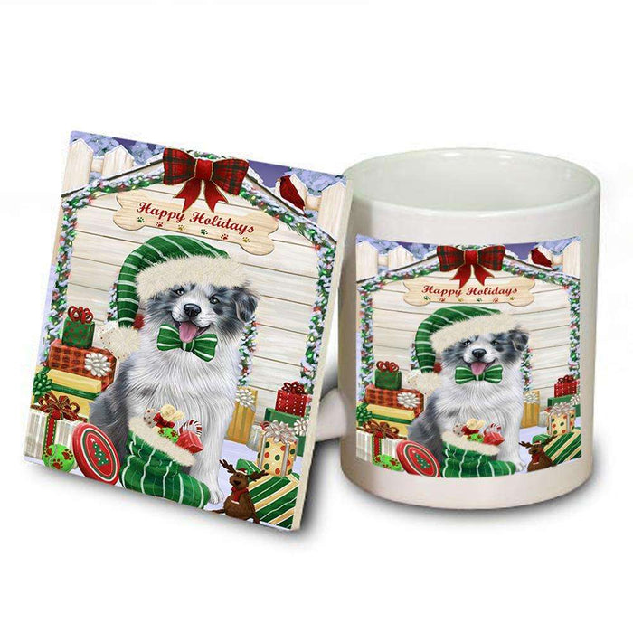 Happy Holidays Christmas Border Collie Dog House with Presents Mug and Coaster Set MUC51341