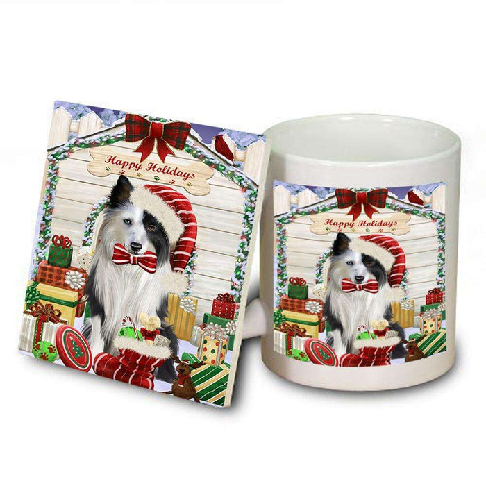 Happy Holidays Christmas Border Collie Dog House with Presents Mug and Coaster Set MUC51343