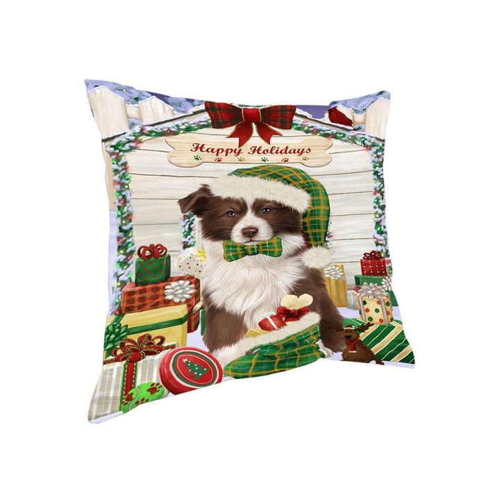 Happy Holidays Christmas Border Collie Dog House with Presents Pillow PIL61456