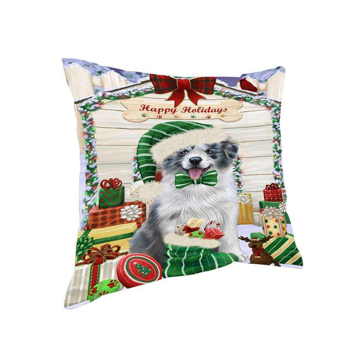 Happy Holidays Christmas Border Collie Dog House with Presents Pillow PIL61460