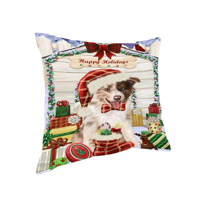 Happy Holidays Christmas Border Collie Dog House with Presents Pillow PIL61464