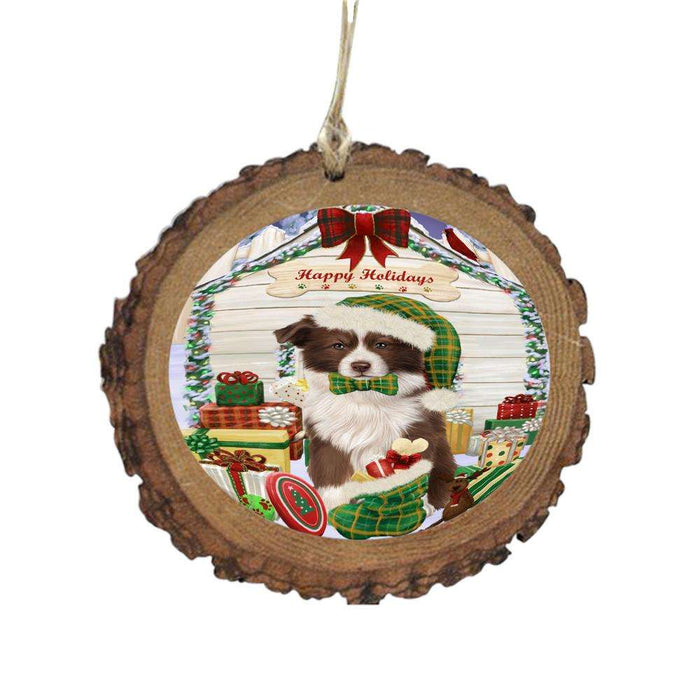 Happy Holidays Christmas Border Collie House With Presents Wooden Christmas Ornament WOR49798
