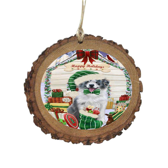 Happy Holidays Christmas Border Collie House With Presents Wooden Christmas Ornament WOR49799