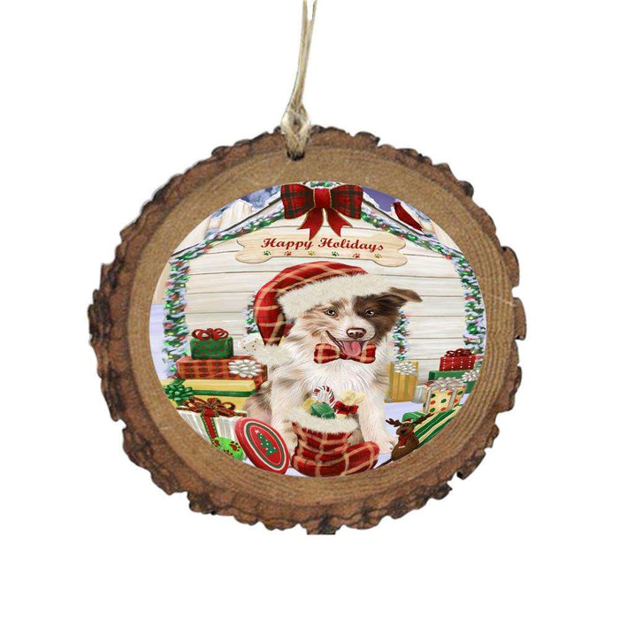 Happy Holidays Christmas Border Collie House With Presents Wooden Christmas Ornament WOR49800