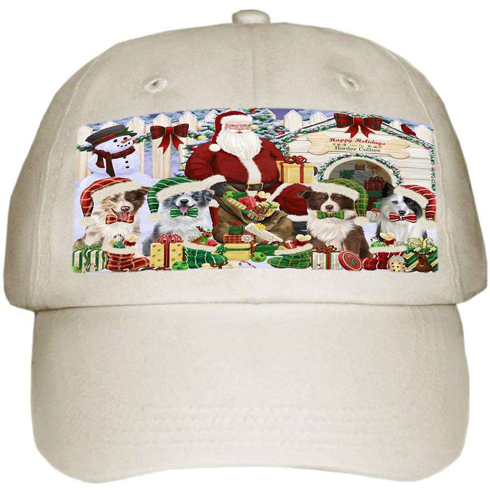 Happy Holidays Christmas Border Collies Dog House Gathering Ball Hat Cap HAT57582