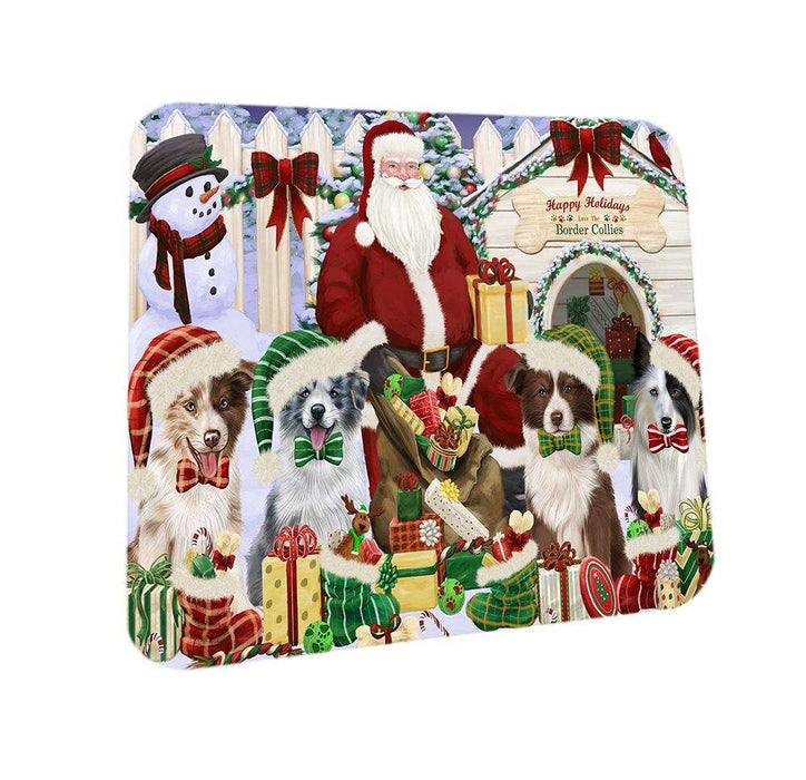 Happy Holidays Christmas Border Collies Dog House Gathering Coasters Set of 4 CST51242