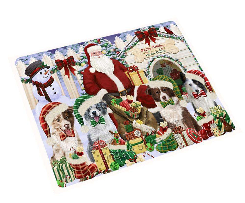 Happy Holidays Christmas Border Collies Dog House Gathering Large Refrigerator / Dishwasher Magnet RMAG67746