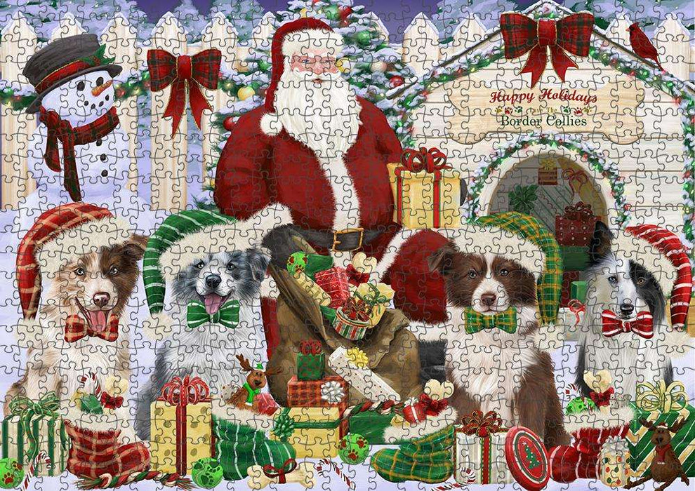 Happy Holidays Christmas Border Collies Dog House Gathering Puzzle with Photo Tin PUZL57711