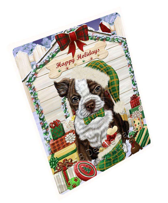 Happy Holidays Christmas Boston Terrier Dog House with Presents Cutting Board C58080