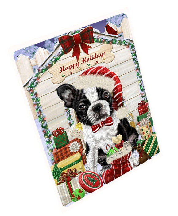 Happy Holidays Christmas Boston Terrier Dog House with Presents Cutting Board C58089