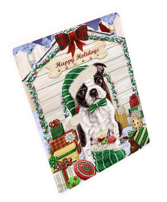 Happy Holidays Christmas Boston Terrier Dog House With Presents Magnet Mini (3.5" x 2") MAG58083