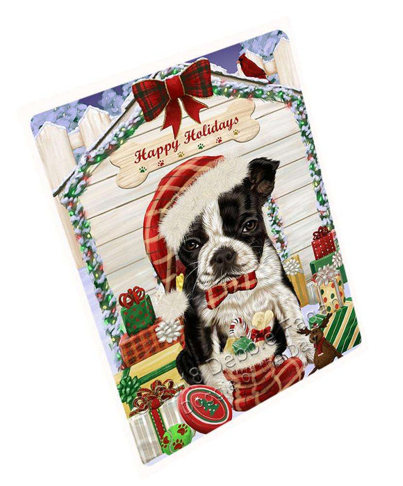Happy Holidays Christmas Boston Terrier Dog House With Presents Magnet Mini (3.5" x 2") MAG58086