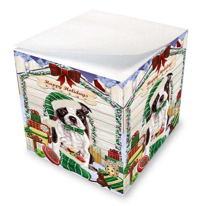 Happy Holidays Christmas Boston Terrier Dog House with Presents Note Cube NOC51353