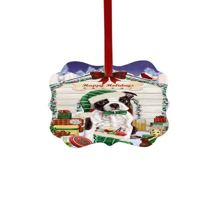 Happy Holidays Christmas Boston Terrier House With Presents Double-Sided Photo Benelux Christmas Ornament LOR49803