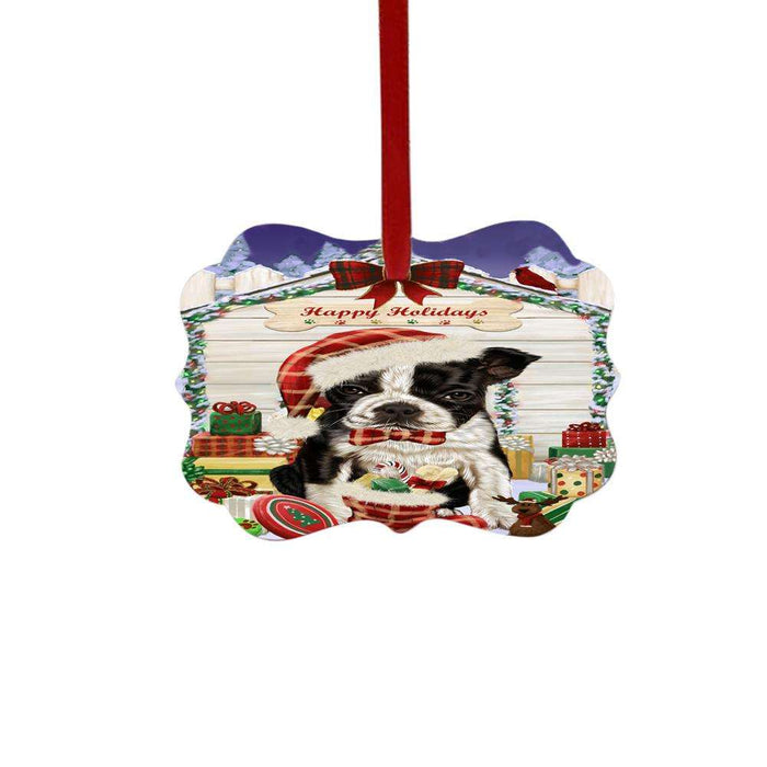 Happy Holidays Christmas Boston Terrier House With Presents Double-Sided Photo Benelux Christmas Ornament LOR49804