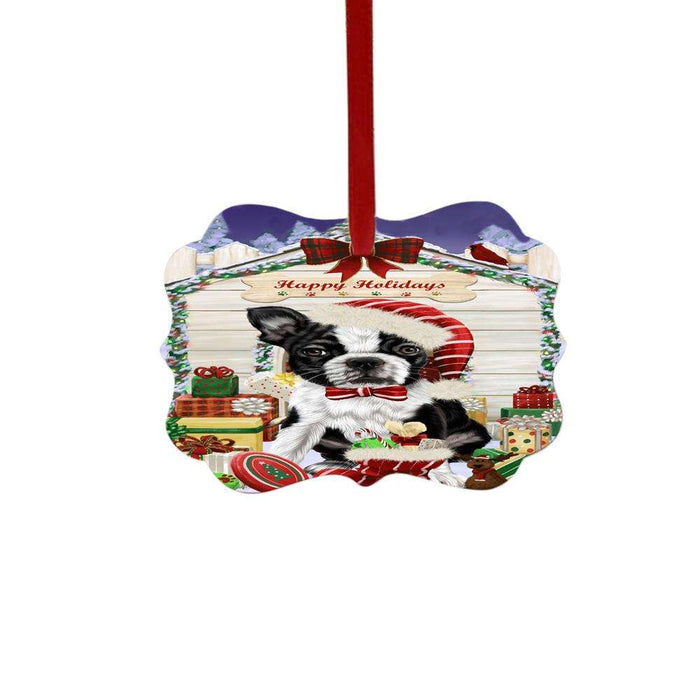 Happy Holidays Christmas Boston Terrier House With Presents Double-Sided Photo Benelux Christmas Ornament LOR49805