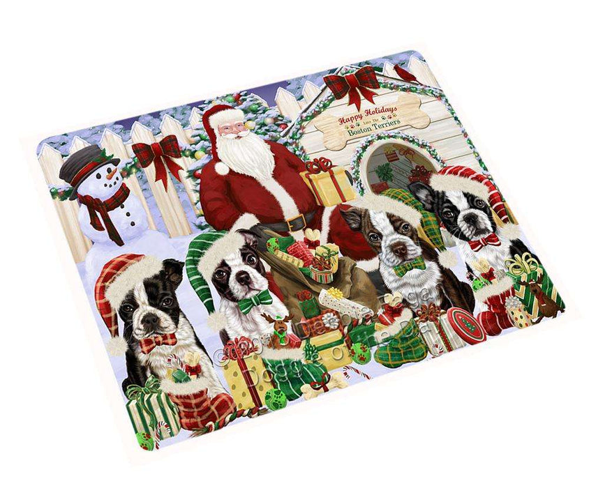 Happy Holidays Christmas Boston Terriers Dog House Gathering Cutting Board C57876
