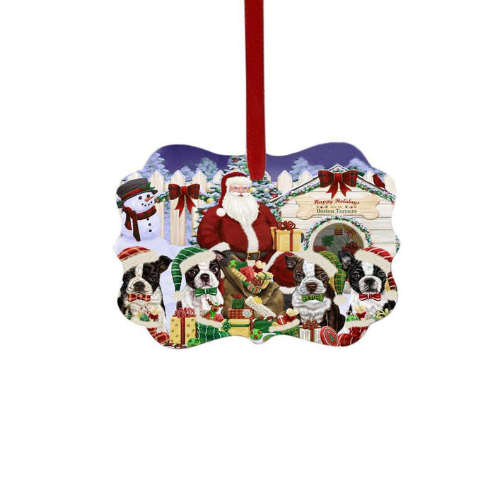 Happy Holidays Christmas Boston Terriers Dog House Gathering Double-Sided Photo Benelux Christmas Ornament LOR49687