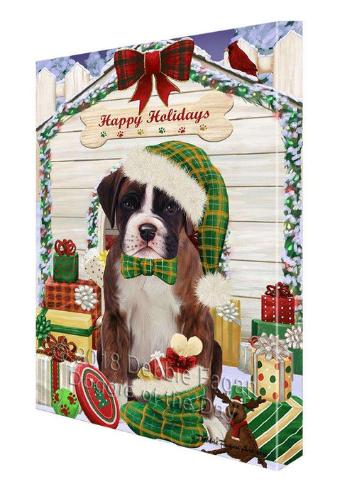 Happy Holidays Christmas Boxer Dog House with Presents Canvas Print Wall Art Décor CVS78794