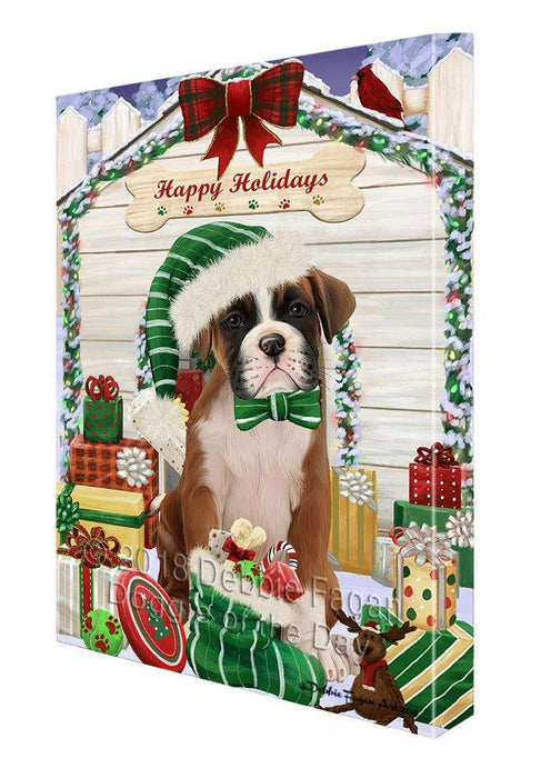 Happy Holidays Christmas Boxer Dog House with Presents Canvas Print Wall Art Décor CVS78803