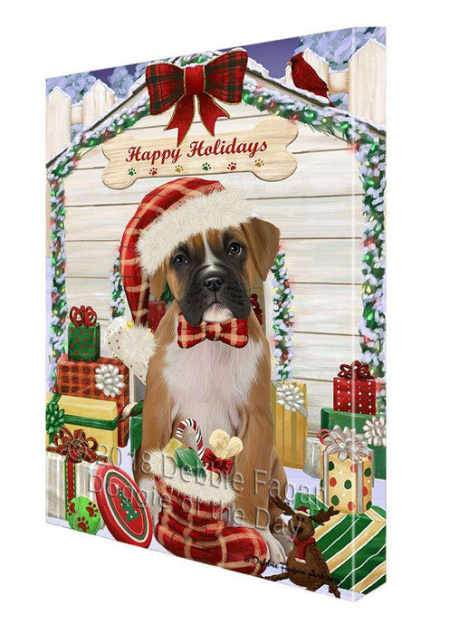 Happy Holidays Christmas Boxer Dog House with Presents Canvas Print Wall Art Décor CVS78812