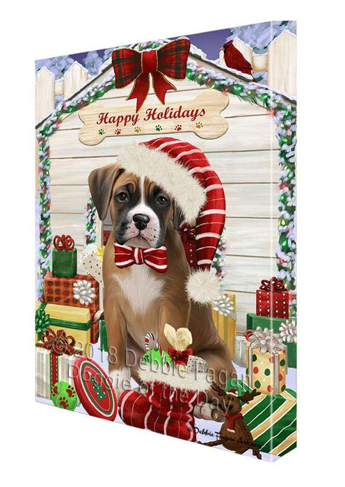 Happy Holidays Christmas Boxer Dog House with Presents Canvas Print Wall Art Décor CVS78821