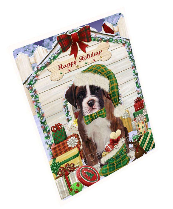 Happy Holidays Christmas Boxer Dog House with Presents Cutting Board C58092