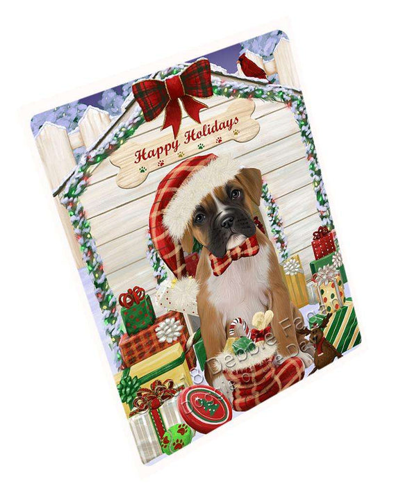 Happy Holidays Christmas Boxer Dog House with Presents Cutting Board C58098