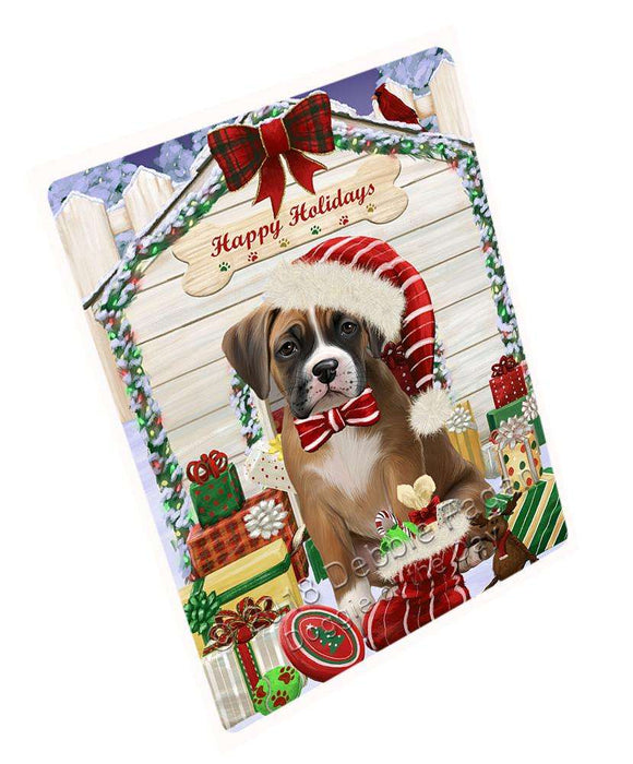 Happy Holidays Christmas Boxer Dog House with Presents Cutting Board C58101