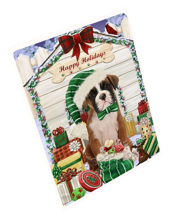 Happy Holidays Christmas Boxer Dog House with Presents Large Refrigerator / Dishwasher Magnet RMAG68190