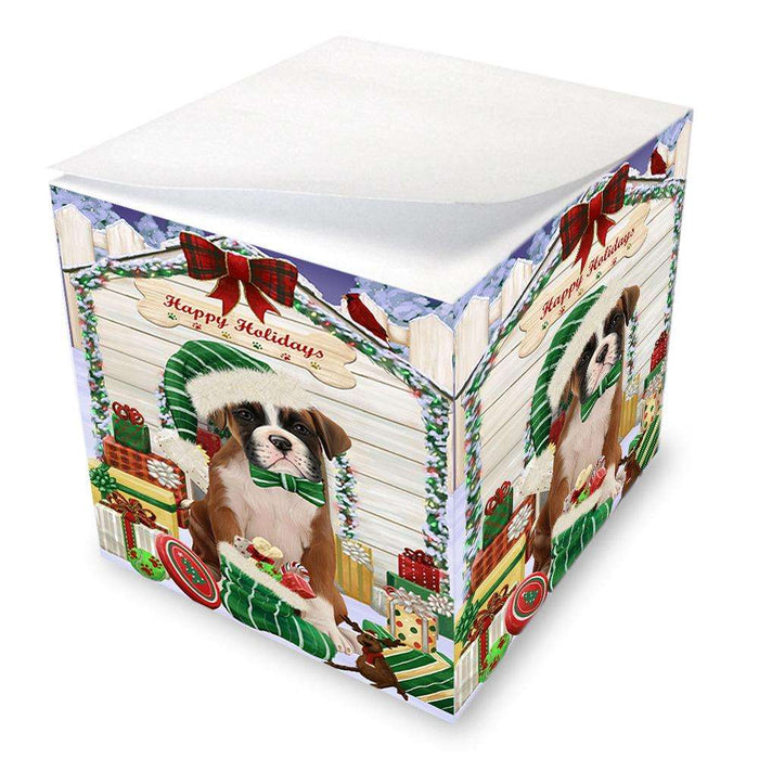 Happy Holidays Christmas Boxer Dog House with Presents Note Cube NOC51357