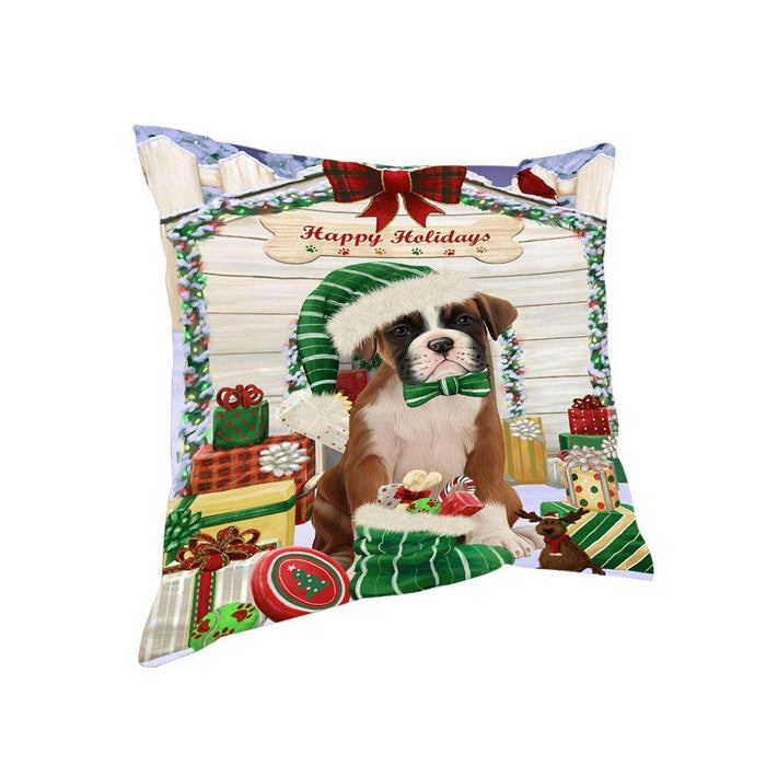 Happy Holidays Christmas Boxer Dog House with Presents Pillow PIL61492