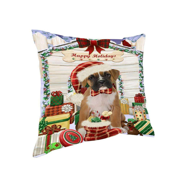 Happy Holidays Christmas Boxer Dog House with Presents Pillow PIL61496