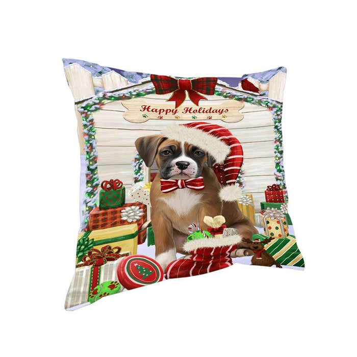 Happy Holidays Christmas Boxer Dog House with Presents Pillow PIL61500