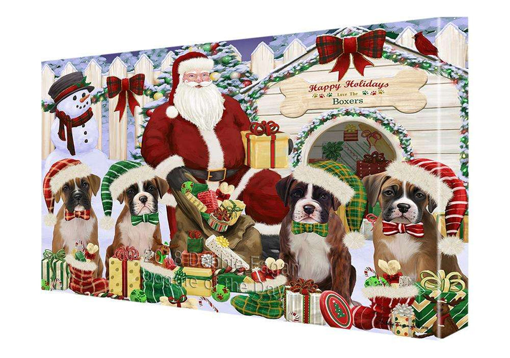 Happy Holidays Christmas Boxers Dog House Gathering Canvas Print Wall Art Décor CVS78155