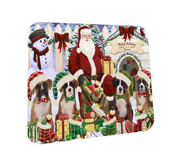 Happy Holidays Christmas Boxers Dog House Gathering Coasters Set of 4 CST51244