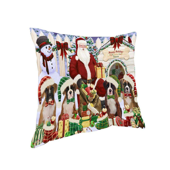 Happy Holidays Christmas Boxers Dog House Gathering Pillow PIL61204