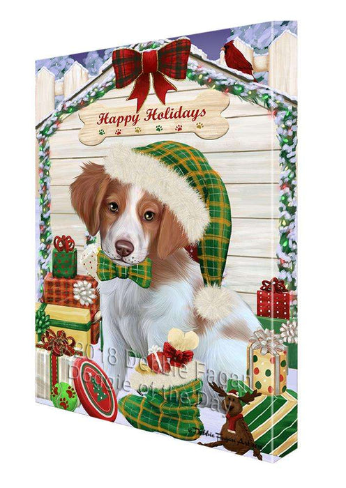 Happy Holidays Christmas Brittany Spaniel Dog House with Presents Canvas Print Wall Art Décor CVS78830