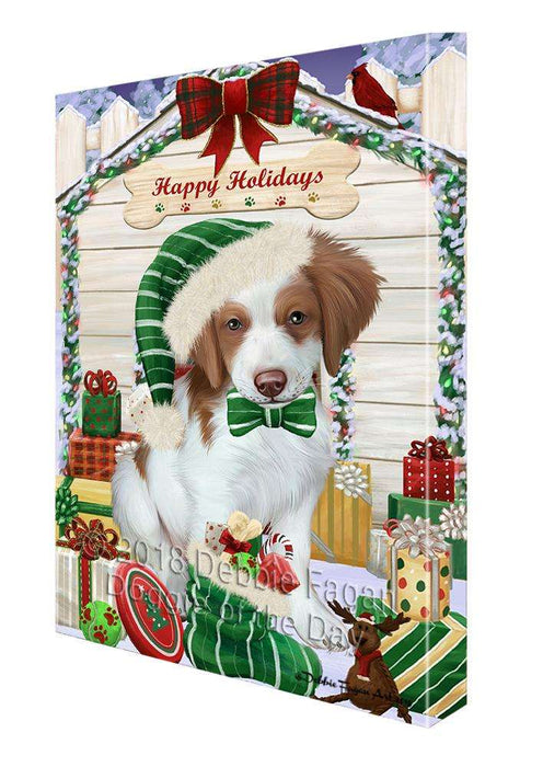 Happy Holidays Christmas Brittany Spaniel Dog House with Presents Canvas Print Wall Art Décor CVS78839