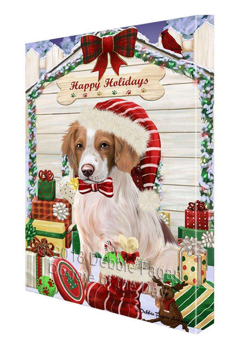 Happy Holidays Christmas Brittany Spaniel Dog House with Presents Canvas Print Wall Art Décor CVS78857