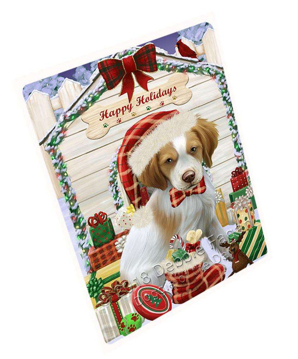Happy Holidays Christmas Brittany Spaniel Dog House With Presents Magnet Mini (3.5" x 2") MAG58110