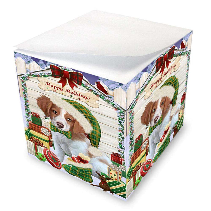 Happy Holidays Christmas Brittany Spaniel Dog House with Presents Note Cube NOC51360