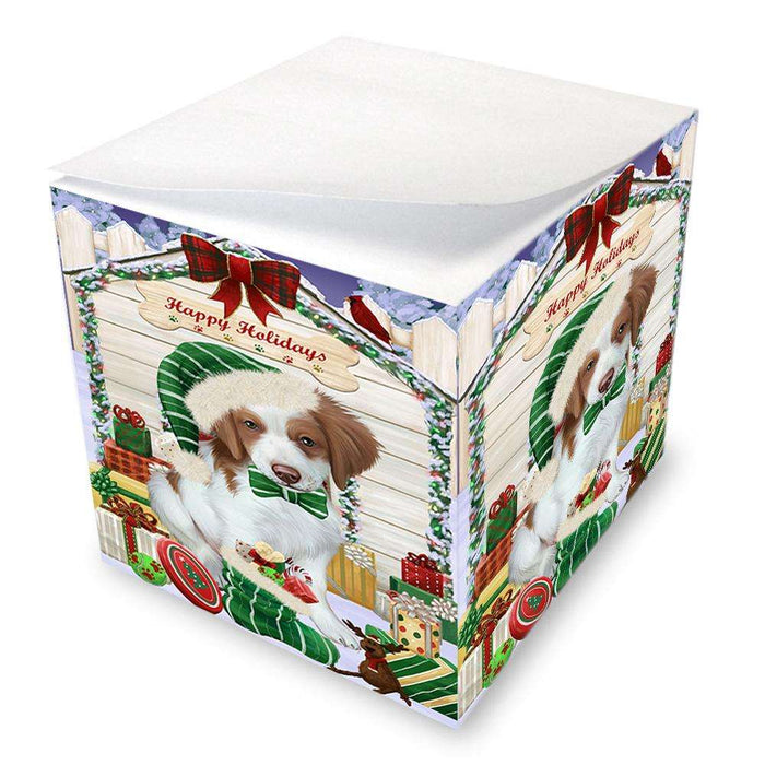 Happy Holidays Christmas Brittany Spaniel Dog House with Presents Note Cube NOC51361