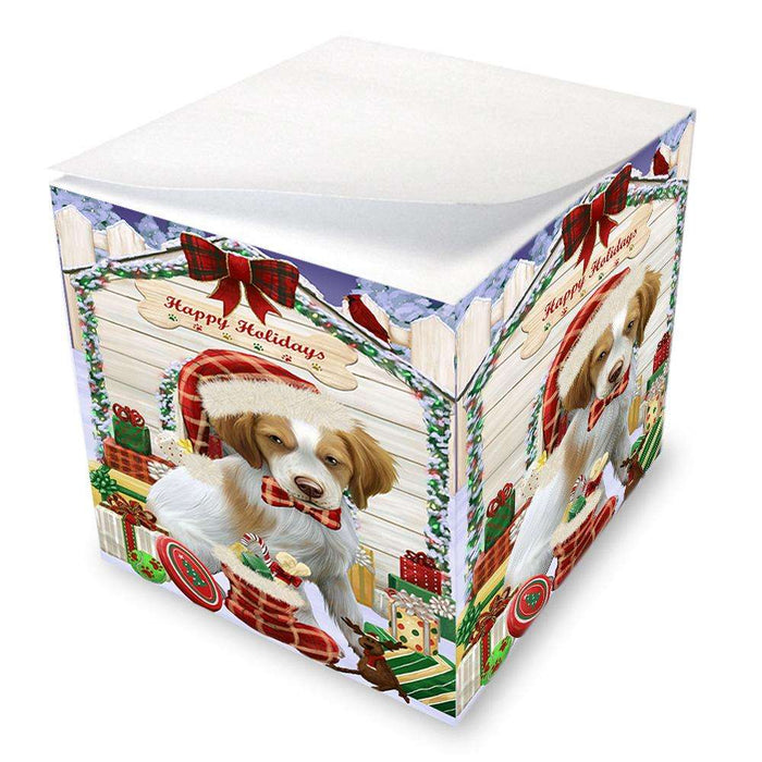 Happy Holidays Christmas Brittany Spaniel Dog House with Presents Note Cube NOC51362