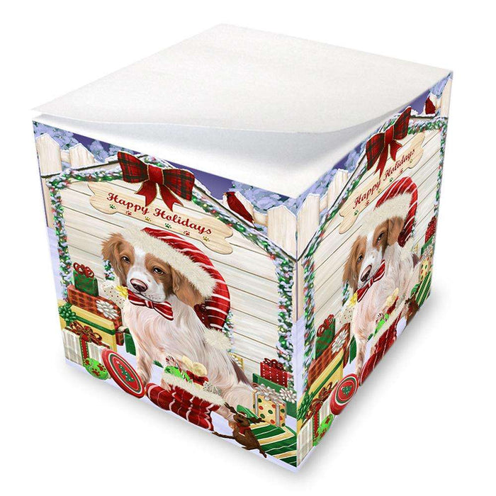 Happy Holidays Christmas Brittany Spaniel Dog House with Presents Note Cube NOC51363