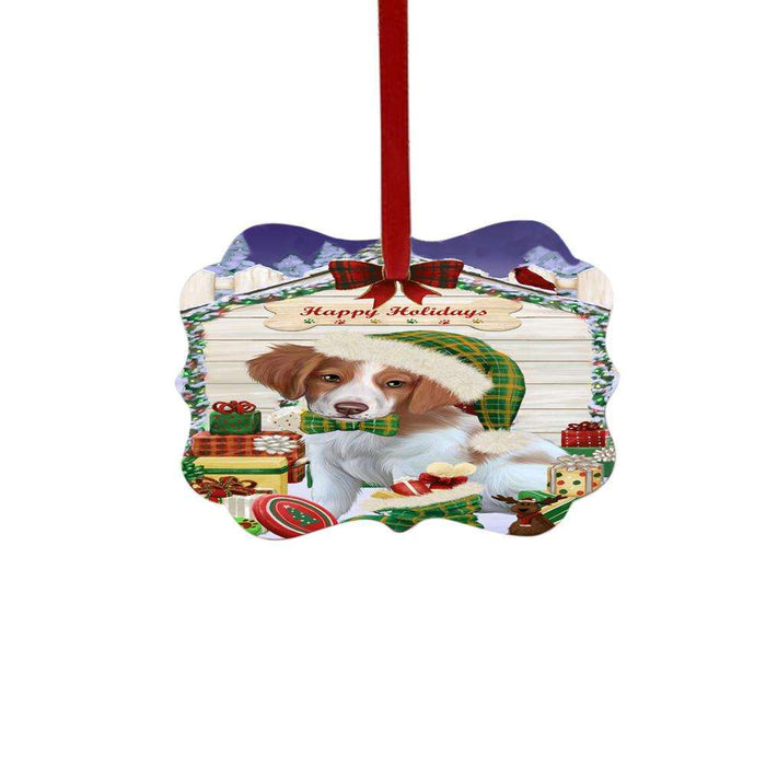 Happy Holidays Christmas Brittany Spaniel House With Presents Double-Sided Photo Benelux Christmas Ornament LOR49810