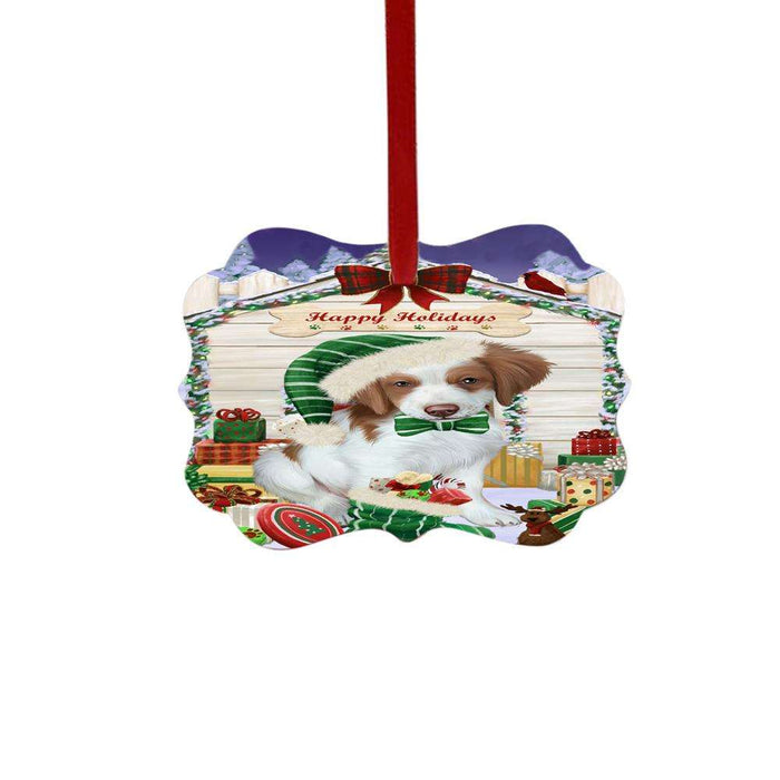 Happy Holidays Christmas Brittany Spaniel House With Presents Double-Sided Photo Benelux Christmas Ornament LOR49811